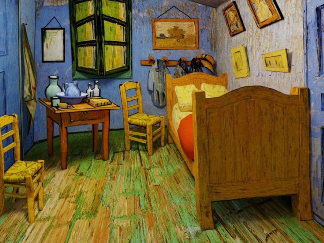 Are there paintings in the room. Комната художника в Арле Ван Гог. Картина Ван Гога спальня в Арле. Рой Лихтенштейн спальня в Арле. Комната Ван Гога в Арле музей.